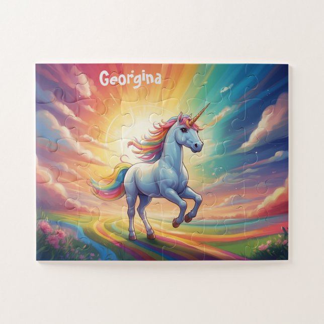 Personalisiertes Einhorn und Regenbogen Puzzle (Horizontal)