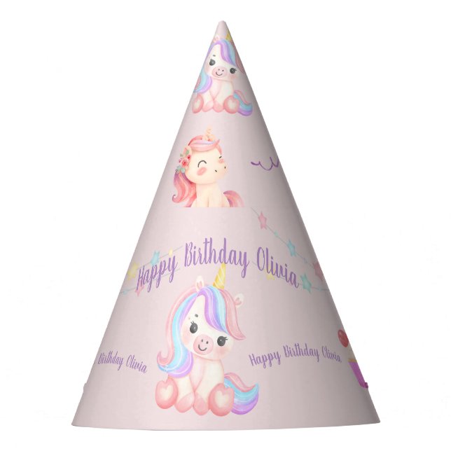 Personalisiertes Einhorn zum Geburtstag Partyhütchen (Vorderseite)