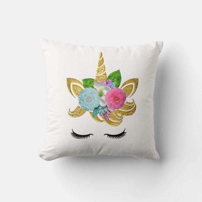 Personalisiertes Einhorngesicht mit Pony Kissen (Vorderseite)