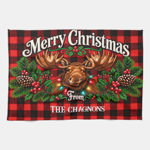 Personalisiertes Elch-Weihnachts-Geschirrtuch, Rot Geschirrtuch