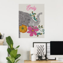 Personalisiertes Elefantennamen-Kinderzimmerposter