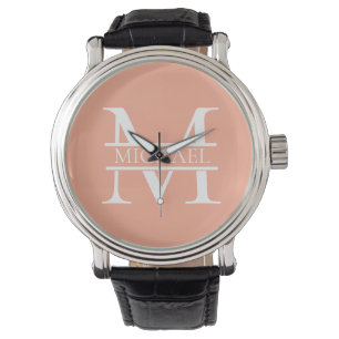 Personalisiertes Eleganpeach Monogram und Name Armbanduhr