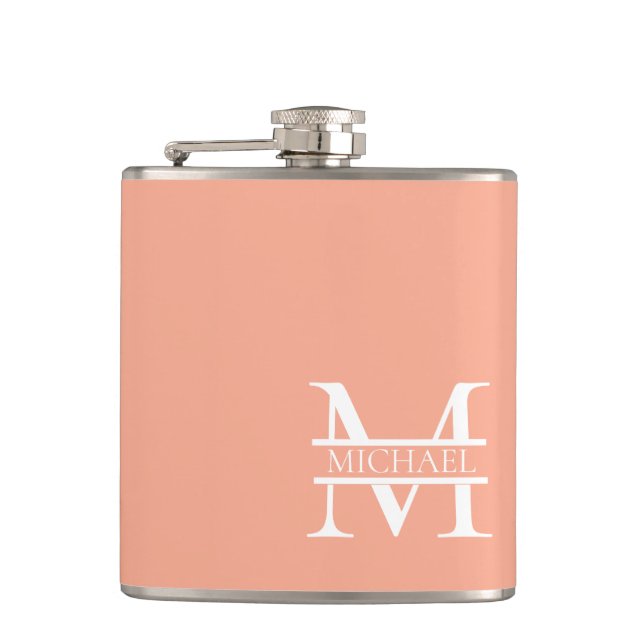 Personalisiertes Eleganpeach Monogram und Name Flachmann (Vorderseite)