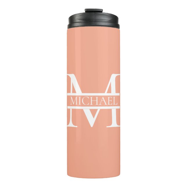Personalisiertes Eleganpeach Monogram und Name Thermosbecher (Vorderseite)