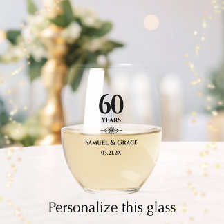 Personalisiertes elegantes 60. Diamant-Jubiläums-G Weinglas Ohne Stiel