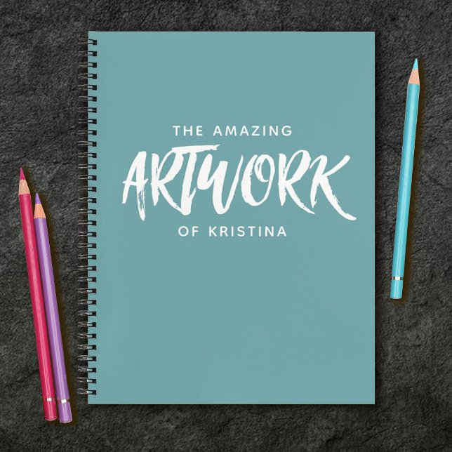 Personalisiertes elegantes Aquamarines Sketchbook- Notizbuch (A teal scketchbook with the words, the amazing artwork of... Personalize it with your name)