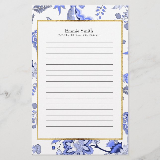 Personalisiertes Elegantes Blau Briefpapier (Vorderseite)