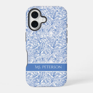 Personalisiertes elegantes blaues botanisches Desi iPhone 16 Hülle