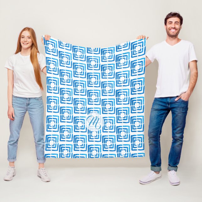 Personalisiertes Elegantes Blaues Muster Monogramm Fleecedecke (Beispiel)
