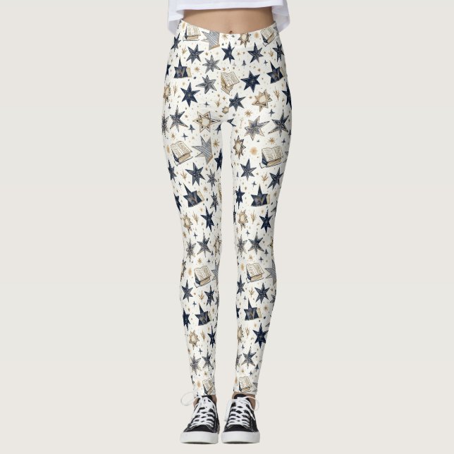 Personalisiertes elegantes Blue & Gold Stars Muste Leggings (Vorderseite)