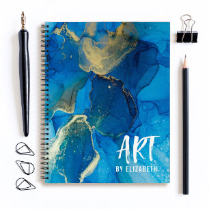 Personalisiertes Elegantes Blue Watercolor Sketchb Notizbuch