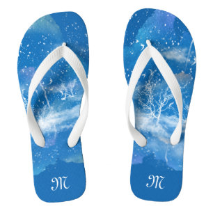Personalisiertes elegantes Blue & White Monogram U Flip Flops