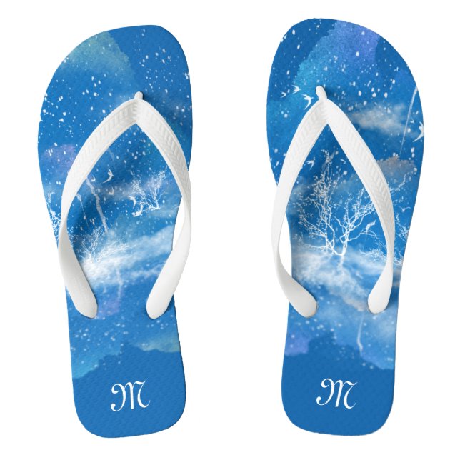 Personalisiertes elegantes Blue & White Monogram U Flip Flops (Fußbett)