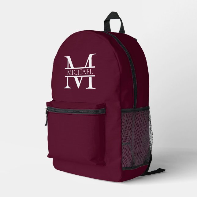 Personalisiertes elegantes Burgundy Monogramm und  Bedruckter Rucksack (Rückseitige Ecke Rechts)