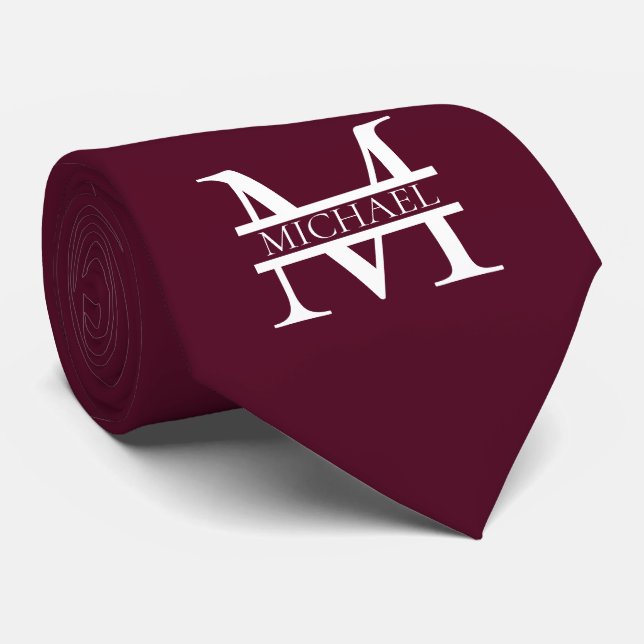 Personalisiertes elegantes Burgundy Monogramm und  Krawatte (Gerollt)