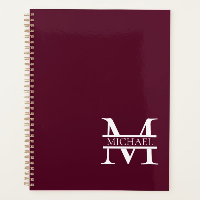 Personalisiertes elegantes Burgundy Monogramm und  Planer (Vorderseite)