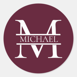 Personalisiertes elegantes Burgundy Monogramm und  Runder Aufkleber