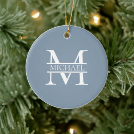 Personalisiertes elegantes Dusty Blue Monogram und Keramik Ornament