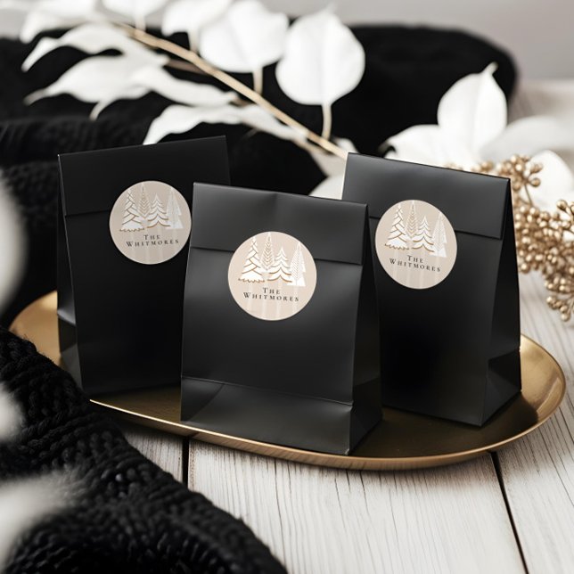 Personalisiertes Elegantes Evergreen Weihnachtsdes Runder Aufkleber (Personalized Elegant Evergreen Christmas Design Classic Round Sticker)