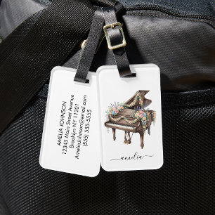 Personalisiertes elegantes Flügelpiano mit Blumen  Gepäckanhänger