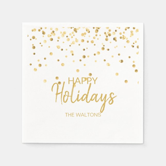 Personalisiertes Elegantes Gold Confetti Happy Hol Serviette (Vorderseite)