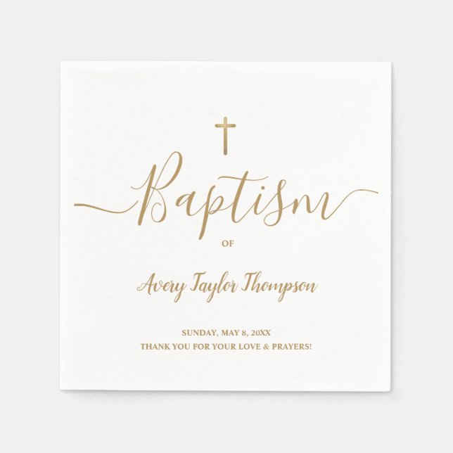 Personalisiertes, elegantes Gold Cross-Taufskript Serviette (Vorderseite)