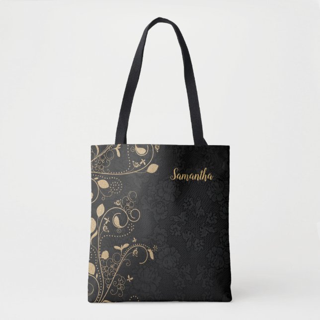 Personalisiertes Elegantes Gold Schwarze Flora (Vorderseite)