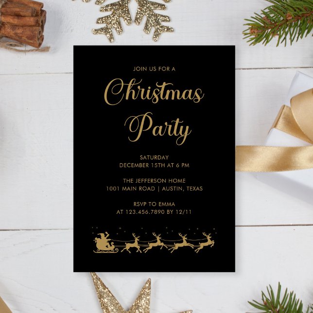 Personalisiertes Elegantes Gold Schwarzes Weihnach Einladung (Personalized Elegant Gold Black Christmas Party Invitation)