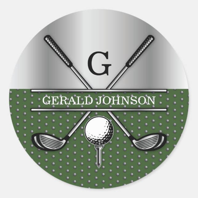 Personalisiertes elegantes Golf Monogram Logo Runder Aufkleber (Vorderseite)
