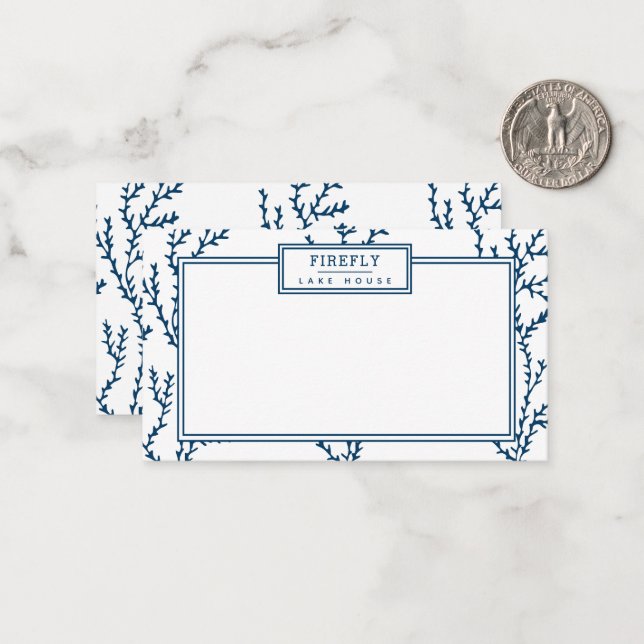 Personalisiertes, elegantes Indigomuster Mitteilungskarte (Vorderseite/Rückseite Beispiel)