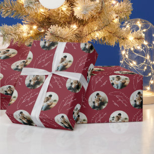 Personalisiertes Elegantes Kreis-Foto Rotes Weihna Geschenkpapier