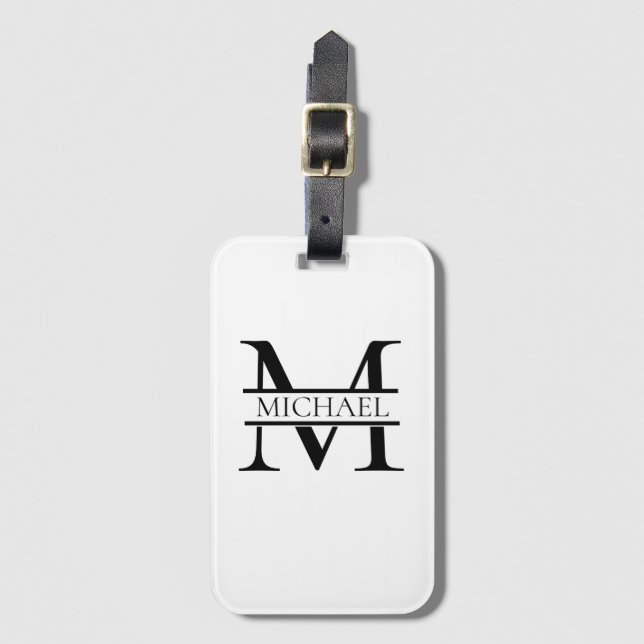 Personalisiertes elegantes Monogramm und Name weiß Gepäckanhänger (Vorderseite Vertikal)