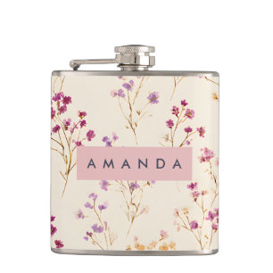 Personalisiertes Elegantes Pastell-Blumen-Design Flachmann