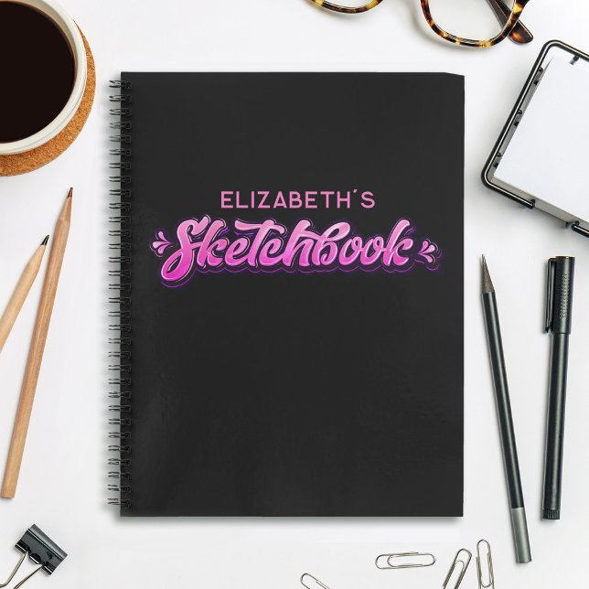 Personalisiertes Elegantes Pink Script Girl Sketch Notizbuch (Von Creator hochgeladen)