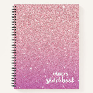 Personalisiertes elegantes rosa Glitzer Sketchboo Notizbuch