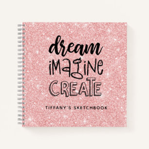 Personalisiertes elegantes rosa Glitzer Sketchbook Notizbuch