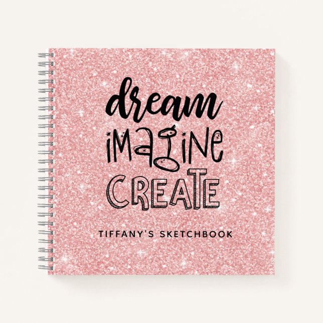 Personalisiertes elegantes rosa Glitzer Sketchbook Notizbuch (Vorderseite)