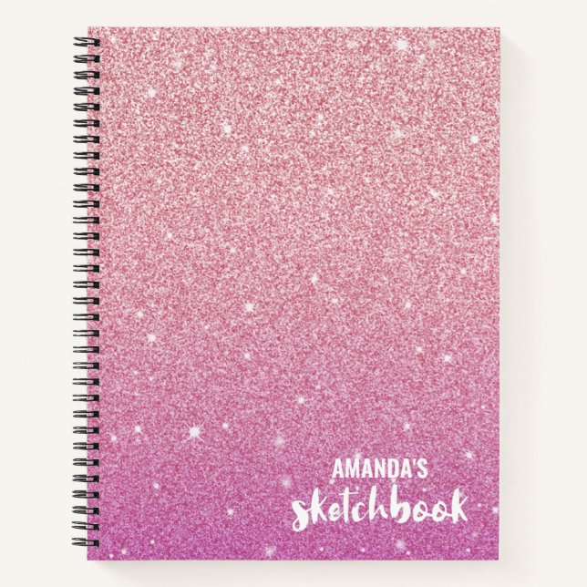 Personalisiertes elegantes rosa Glitzer Sketchbook Notizbuch (Vorderseite)