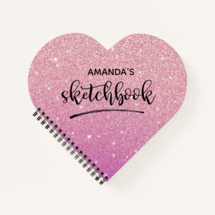Personalisiertes elegantes rosa Glitzer Sketchbook Notizbuch