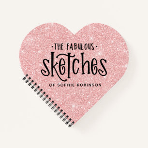 Personalisiertes elegantes rosa Glitzer Sketchbook Notizbuch