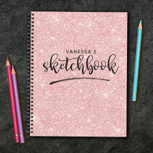 Personalisiertes elegantes rosa Glitzer Sketchbook Notizbuch