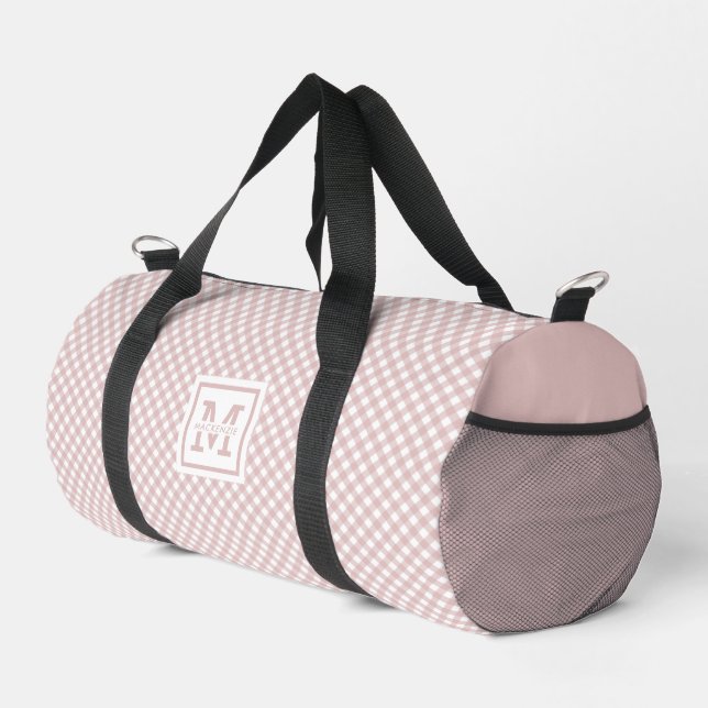 Personalisiertes elegantes, rosa Kariertes Muster Duffle Bag (Rechte Ecke)