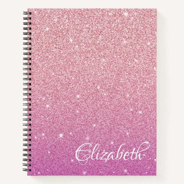 Personalisiertes elegantes Rosa Ombre Glitzer Note Notizbuch (Vorderseite)