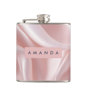 Personalisiertes Elegantes Rosa Satin Design Flachmann