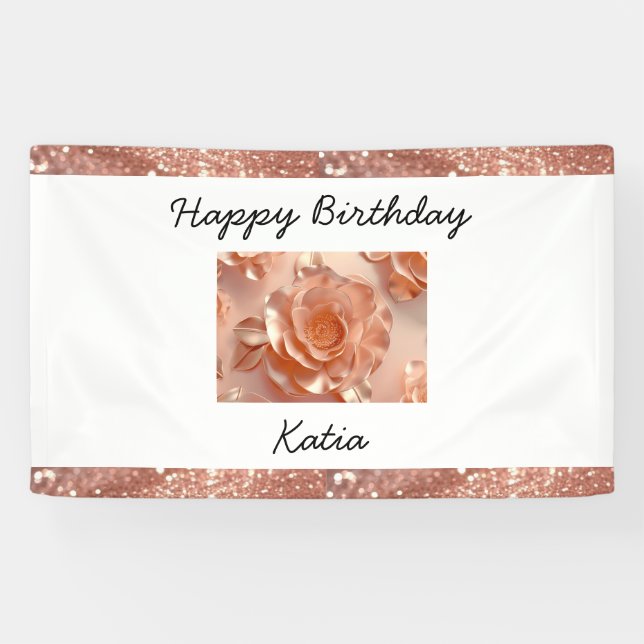 Personalisiertes elegantes Rose Gold Rose Glitzer  Banner (Horizontal)