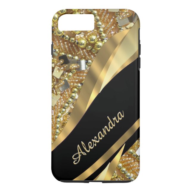 Personalisiertes elegantes Schwarz-Gold Case-Mate iPhone Hülle (Rückseite)