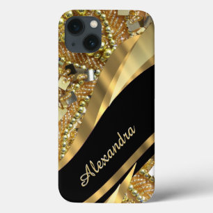 Personalisiertes elegantes Schwarz-Gold iPhone 13 Hülle