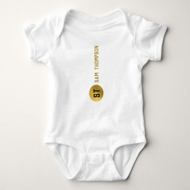 Personalisiertes elegantes Schwarz & Gold Modernes Baby Strampler (Vorderseite)