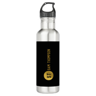 Personalisiertes elegantes Schwarz & Gold Modernes Edelstahlflasche