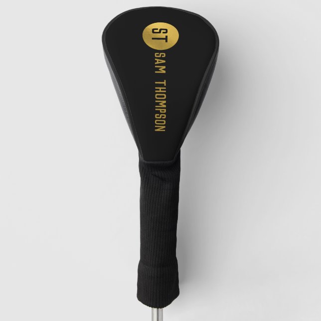 Personalisiertes elegantes Schwarz & Gold Modernes Golf Headcover (Vorderseite)